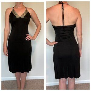 Vintage Moschino Jeans Black Open Back Dress Embellished Halter Sz XS S 8